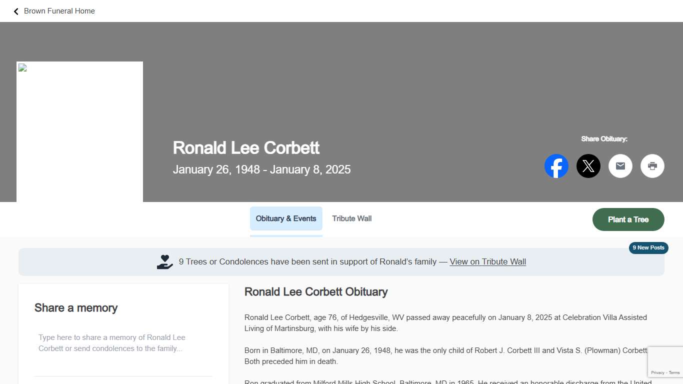 Ronald Lee Corbett Obituary | Brown Funeral Home | 1948 - 2025