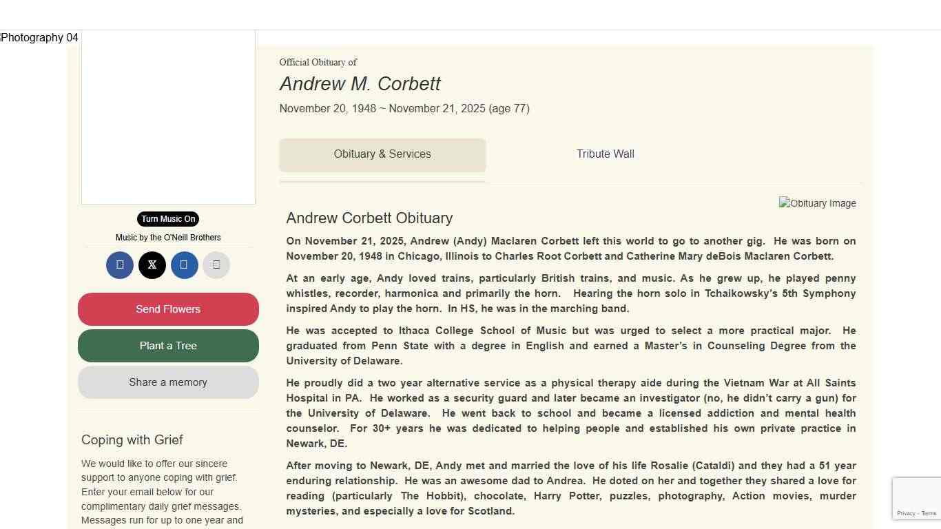 Obituary for Andrew M. Corbett