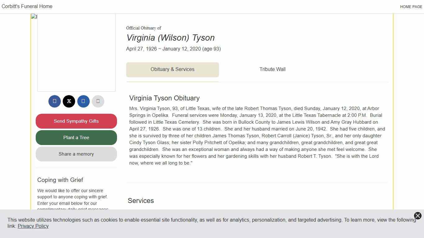 Obituary for Virginia (Wilson) Tyson